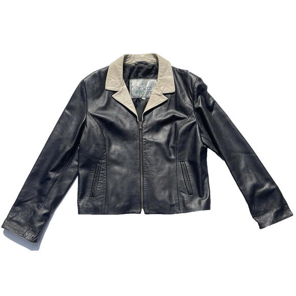 Peruzzi Italian Ultra Soft Black Leather Womens Jacket Sz XL Flip Cuff Full Zip - Picture 2 of 8